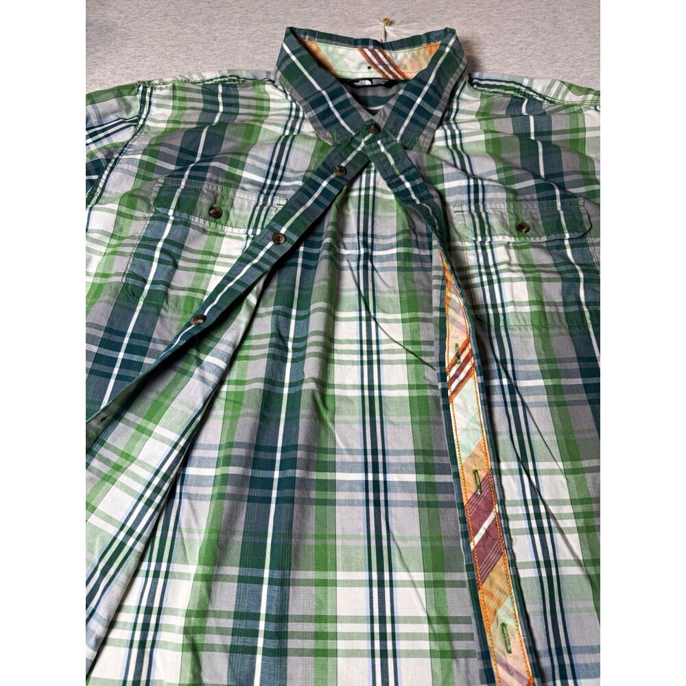 The North Face Men's 2XL Plaid Short Sleeve Button-Down Shirt Pockets Green